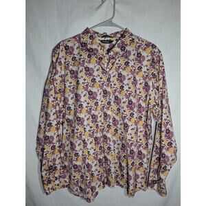 Eddie Bauer Womens Floral Long Sleeve button up‎ Shirt XXL Stretch Outdoors
